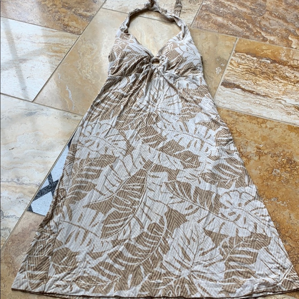 Tommy Bahama palm frond print sundress sand/tan/wh